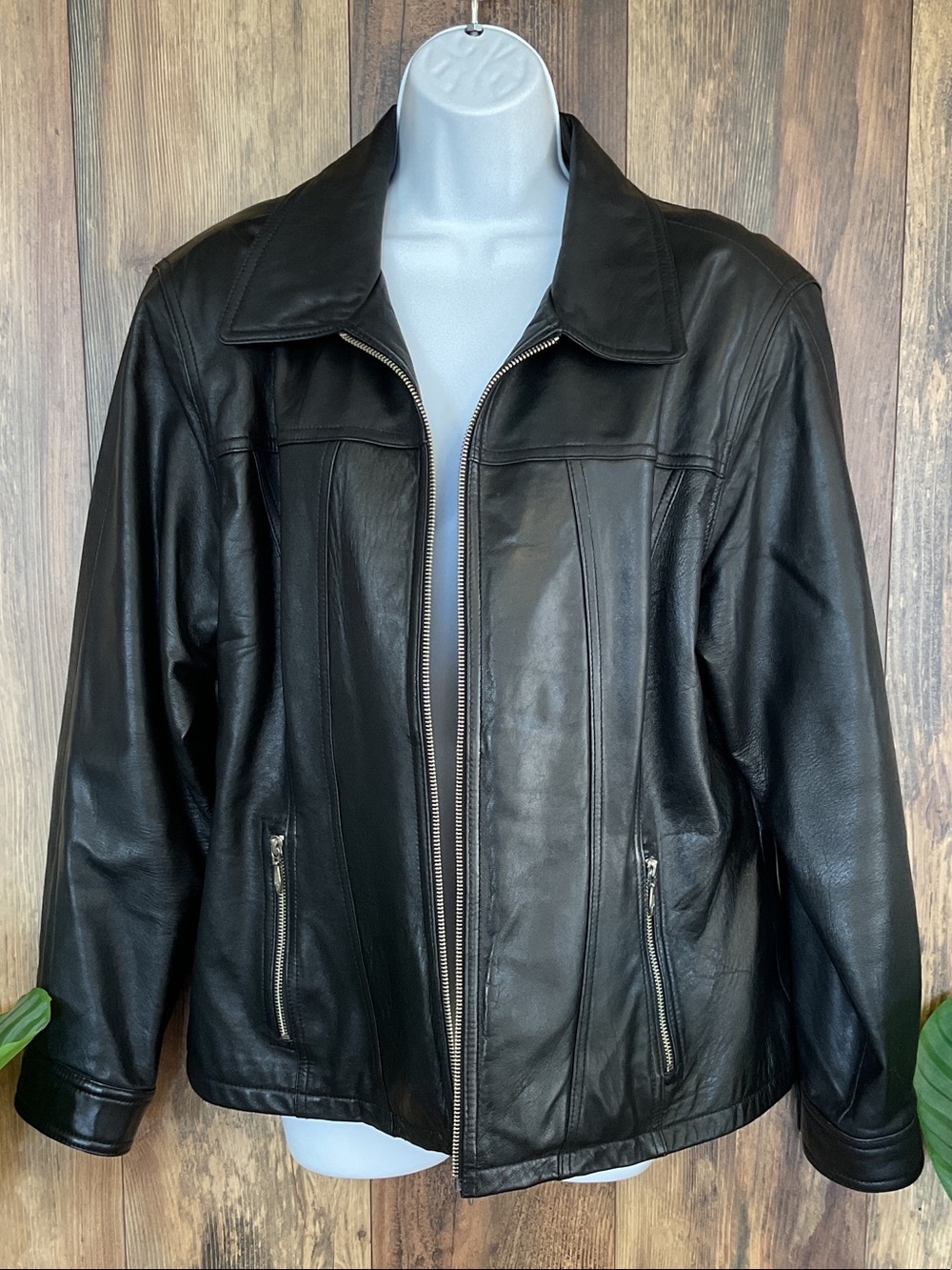 Wilsons Maxima Vintage Black Leather Full Zip Jacket XL           514B